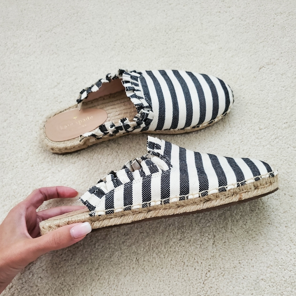 Kate Spade Laila Black/Cream Ruffle Espadrilles Mules Shoes sz8.5 - Picture 3 of 14